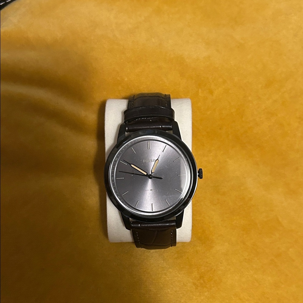 Fossil Silver Dial with Brown Leather Strap Watch